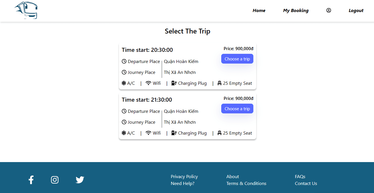 Select a trip by route